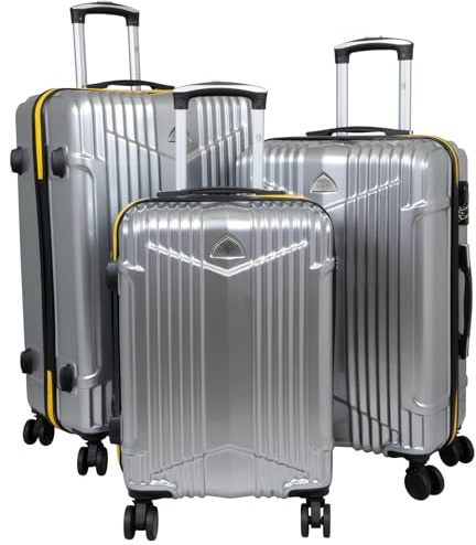 Trendyshop365 Koffer-Set 3-teilig Hartschale Daytona mit 4 Rollen und Zahlenschloss Silber