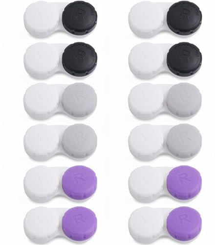 DEWSENSI Contact Lens Case, 12 Pack Empty Cute Contact Lens Cases Box Holder Container for Storage, Travel, Daily Home Use (Black)