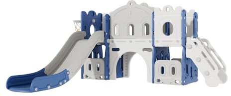 Baby Rutsche und Schaukel Set Kleinkind Climber Schaukel Set Freistehende Rutsche Baby Spielplatz Activity Center Spiel Set Indoor Outdoor Lange Rutsche Kinder Spielgeräte (Aisle Blue White)