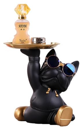 OKESYO Französische Bulldogge Skulptur Deko, Tablett Deko für Hund, Weihnachten Geschenk für Wohnzimmer, Eingangsbereich, Büro, Schreibtischdekoration