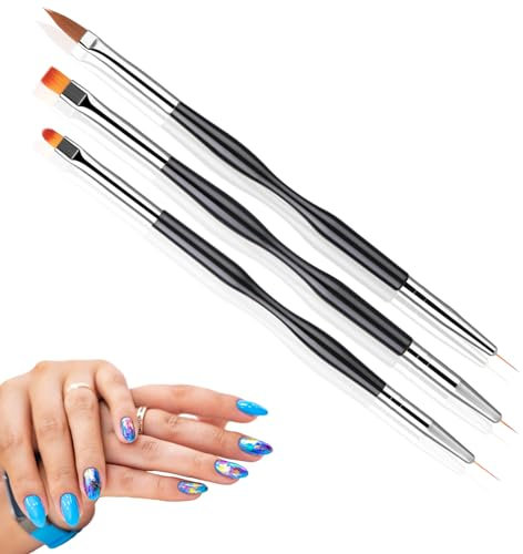 3 Stück Feine Pinsel Set,nageldesign pinsel dünn,Doppel-Ende Nageldesign Pinsel,Acryl Pinsel Aquarell Modellbau Malpinsel für DIY Nagelkunst Designs, Malen Nach Zahlen Dünne Pinsel