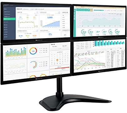 Monitor-Tischhalterung 13-27-Zoll-Quad-Screen-Monitor-Tischmontageständer Freistehender Monitorständer Verstellbare VESA-Halterung mit vergrößerter Basis, jeder Arm trägt bis zu 17,6 Pfund Computermon