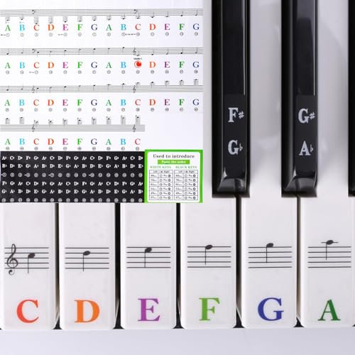 YOYEAH 1 Stück Keyboard Noten Aufkleber für 88/76/61/54/49/37 Tasten - Farbige Klavieraufkleber für Keyboards Piano Kinder Anfänger - Klaviertastenbeschriftung, Notenaufkleber, Keyboard Sticker