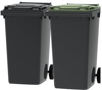 ESE France Lot de 2 Conteneurs Poubelles à déchets 2 roues - 240L - 100% Recyclé - Gris avec Couvercle Gris et Vert - Fabriqué en France