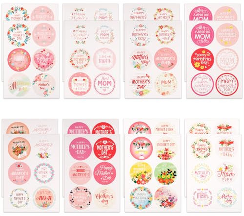 96stk/16 Blatt Aufkleber zum Muttertag, 5cm Rund Etiketten Happy Mother's Day Selbstklebend Blume Umschlagsiegel zum Muttertag für Geschenkpapier Box Anhänger Brief Karten Dekoration