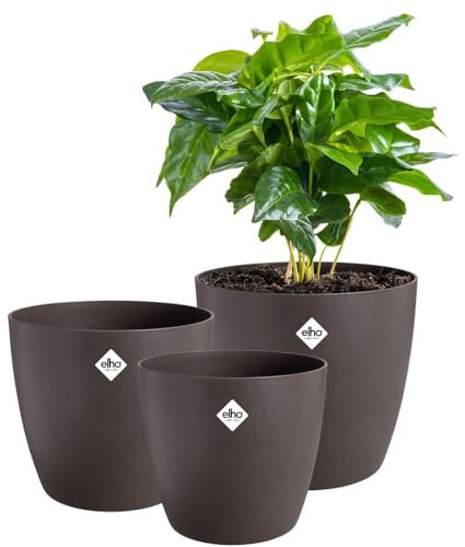 Elho The Coffee Collection Round - Pot de Fleurs d'Intérieur - Fabriqué à Partir de Marc de Café Recyclé - Lot de 3 - Ø 14, 16, 18 cm - Marron/Espresso Brun