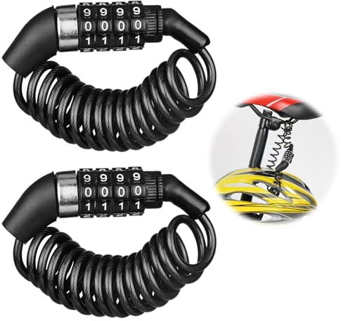 2 Stück Fahrradschloss Kabelschloss Helmschloss 150cm, Fahrradschloss mit Zahlencode, Zahlenschloss 4 Stellig Fahrradschloss Klein Skischloss für Motorräder Roller Autotüren Garagen