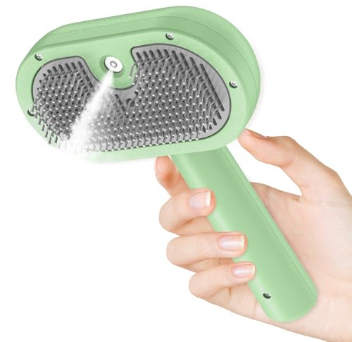 BIRDTOBR Steamy Katzenbürste, 3 in 1 Katzenbürste Mit Dampf, Multifunktionale Katzenspray-Massagekamm, Steamy Cat Brush Beseitigen Sie Fliegende Haare mit Einem Knopf für Katze und Hund-Grün