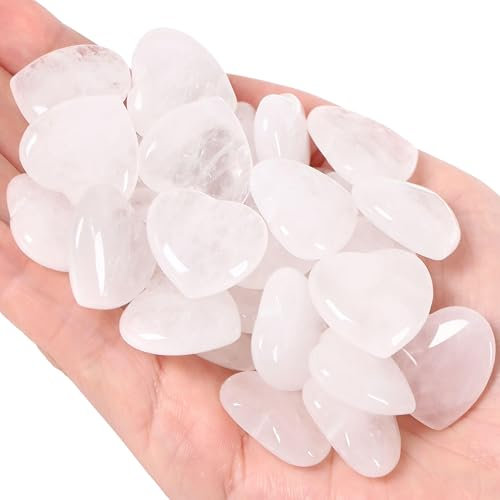 QINJIEJIE 20 Stück Herz Steine Bergkristall Heilung Kristalle Natürliche Klare Quarz Edelsteine Liebe Herz Stein Set Glückssteine Daumen Edelsteine für Chakra Reiki Meditation