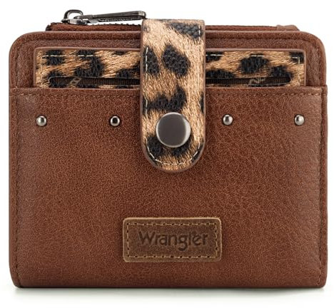 Montana West X Wrangler Geldbörse für Damen, klein, faltbar, Kreditkartenetui mit abnehmbarem Ausweisfenster, Leoparden-Natur, Western