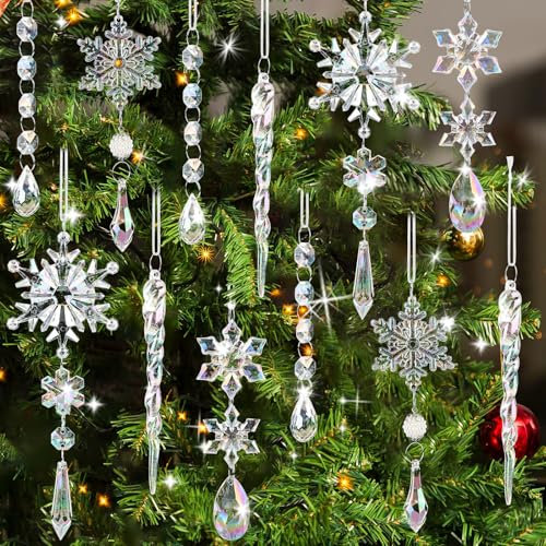 Weihnachtsbaum Schmuck 18 Stück Acryl Schneeflocken Christbaumschmuck, Schneeflocken Anhänger Weihnachten Deko, Weihnachtlicher Baumschmuck Weihnachtsbaumschmuck Schneeflocken Hängende (Farbig)