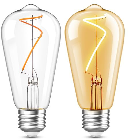 Hcnew E27 Edison Vintage Glühbirne, ST58 3W Warmweiss Retro Filament Glühbirne, Leuchtmittel 2700K Filament LED E27 Nachtlicht Birnen, Nicht Dimmbar, 2 Stück
