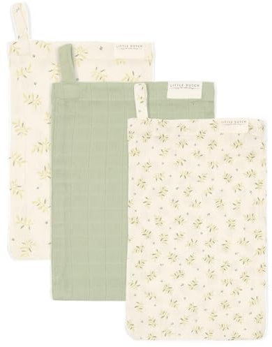 Little Dutch Waschlappen Waschhandschuh Musselin 3er Set für Baby und Kinder - Blueberry Leaves