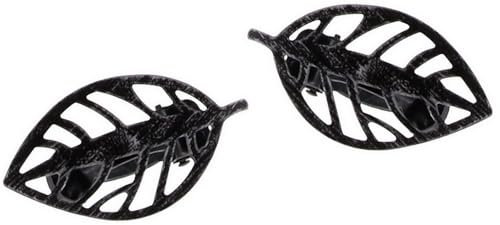 Générique Embrasses, Pinces à Rideaux décoration en métal, modèle Petite Feuille, Couleur Noir et Argent, 2 pièces