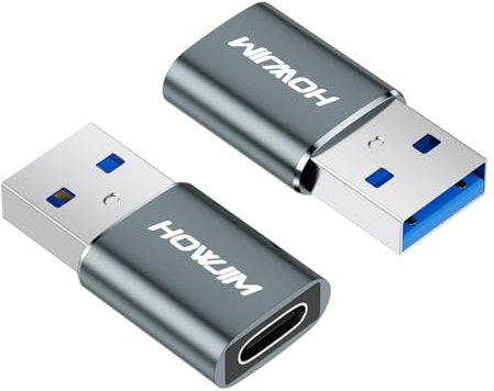 HOWJIM Adattatore da USB a USB C 2 pezzi,OTG Adattatore da Type C Femmina a USB 3.0 Maschio,Ricarica Rapida PD27W/66W Trasferimento Dati 5Gbps per M-acBook Phone 17/16/15 Pad G-alaxy X-peria Grigio