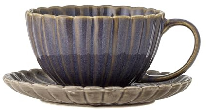 Latina Tasse mit Untertasse D15x6,5 cm – Steingut Kaffeetasse mit gewelltem Rand – Hochwertiges 2-teiliges Tassen-Set – Spülmaschinen- & Mikrowellengeeignet (Violett)
