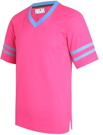 dolessismore Hot Pink American Football Jersey for Men Women Boy Girl Beach Holiday T-Shirt Sports Workout Tops Fashion Outwear Light Blue Stripe-Hot Pink Jersey,Men Size Small