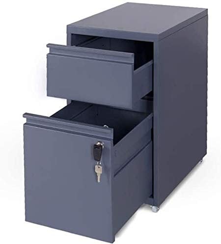 Feuerfester, abschließbarer Büroschrank mit 2 Schubladen, 0,8 mm, beweglich, 305 x 450 x 530 mm, Grau