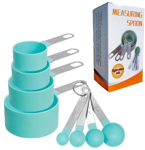 2 Boxes 8 Pieces Measuring Cups and Spoons Set,Nesting Measure Cups with Stainless Steel Handle, for Measuring Dry and Liquid Ingredients Small Teaspoon with Plastic Head (Green)