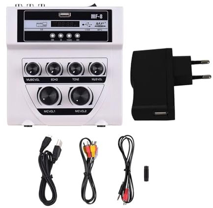 DJ Controllers, MF-8 Mini Mixer Outdoor Mixer Stereo Echo Dual Microphone Input Amplifier With BT Recording Effect Mp3(MF-8-White)