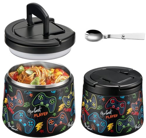 Itslife Thermobehälter für Essen 420ml, Warmhaltebehälter Essen Edelstahl mit Deckel und Löffel, Thermo Lunchbox Kinder Auslaufsicher, Essensbehälter für Picknick, Schulen und Büros, Spielfeld