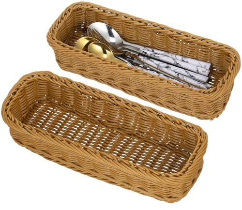 Veemoon Range-Couverts Osier 2 Paniers De Rangement 11.81 X 4.33 X 2.76 in Panier Cuisine Rangement Pour Couverts Assaisonnements Et Articles Divers Pour Comptoir De Cuisine Et Bureau