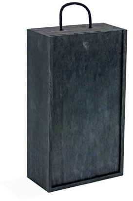 Gadsby Black 2 Bottle Wooden Wine Box with Handle - Single Slide Open Wine Gift Box, Luxury Wood Carrier for Wine, Birthday, Housewarming, Gifts 12 Pack (10cm x 20cm x 35cm)