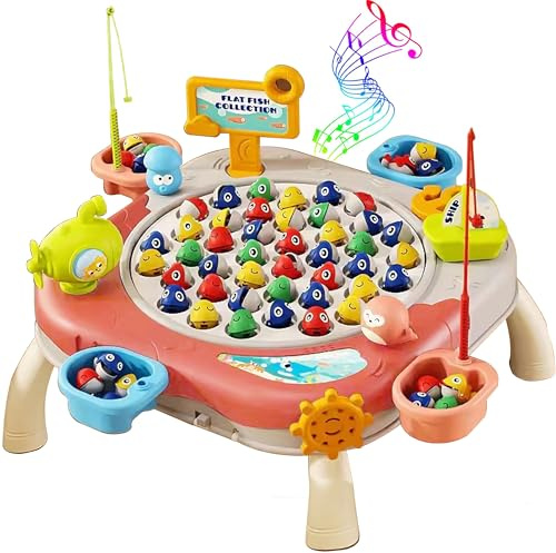 Auped Magnetfischspiel, umfasst 42 Fische, 10 Fischiröße, 4 Bücher, 7 3D-Szenen, Montessori-Musik-Erziehungsgeschenk, für Kinder ab 3 Jahren geeignet (rot)