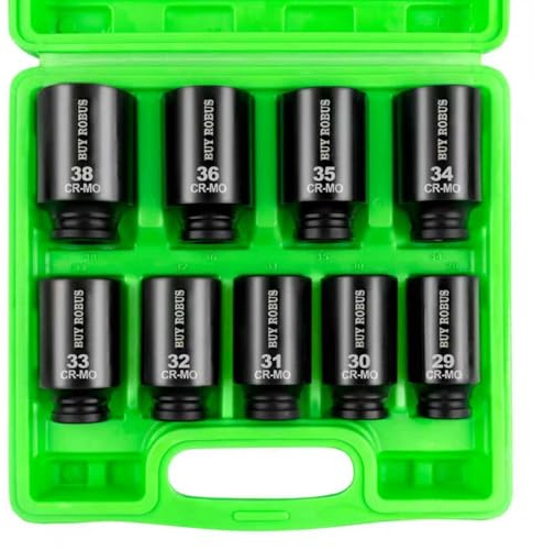 BUYROBUS 1/2 Drive Impact Socket Set, 9-Piece Metric Deep Axle Nut Sockets, 6-Point, Cr-Mo, 29mm, 30mm, 31mm, 32mm, 33mm, 34mm, 35mm, 36mm,38mm