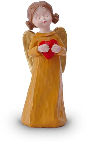 Tuzsocr 15cm Schutzengel-Statue, Harz Engelfigur, Engel Statuen Halten Herz, Hand Gemalt Engel Betend Skulptur, Weihnachtsengel Ornament, Memorial Geschenke, für Mütter Tag Thanksgiving (Gelb)
