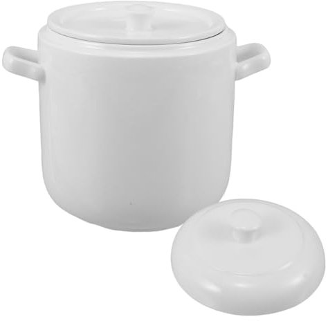 FUNOMOCYA Olla De Cerámica Blanca Para Estofado Con Tapa Y Asas Taza De Porcelana Para Cocinar Al Vapor Olla Grande Para Sopa De Cocina Y 950 Ml