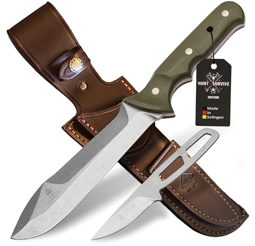 PUMA – HUNT TO SURVIVE Waidbesteck Frischling & Keiler – Jagd- & Outdoormesser Set – Keiler aus 1.4116 Stahl & Frischling aus Böhler N695 – Kombi-Sattellederscheide - Gefertigt in Solingen