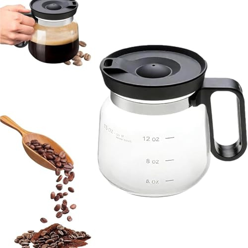 drburpily Taza de vidrio para café con forma de cafetera, 16 onzas, con asa y tapa. Taza vidrio 16 onzas, estilo cafetera.
