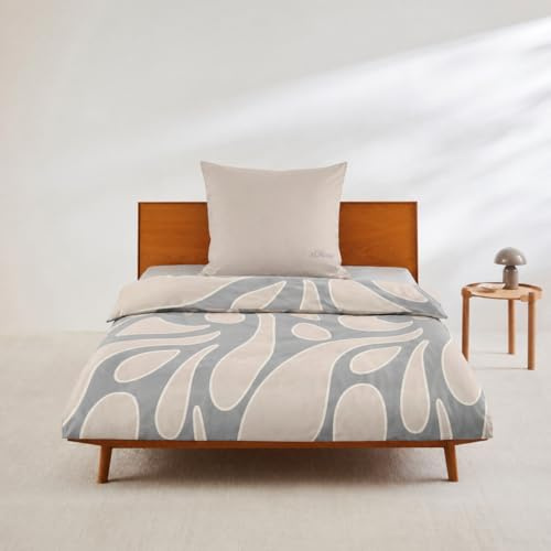 s.Oliver Mako Satin Bettwäsche 135x200 cm - 100% Baumwolle, maschinenwaschbar, anschmiegsam & weich, praktischer Reißverschluss, 2tlg. Satinbettwäsche grau beige