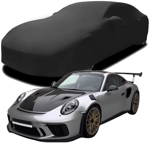 Auto Abdeckung für Porsche 911 (991.2) GT3 RS Weissach 2019, Indoor Schutz Elastisch Atmungsaktiv Staubschutz Weich Stretch Stoff Autoabdeckung,Black