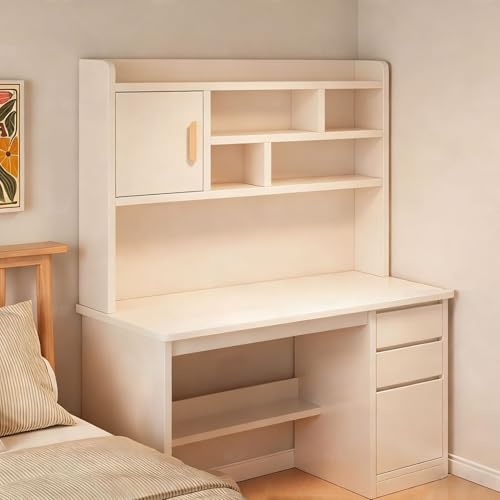LLNWDNB Schreibtisch aus Holzmit Aufbewahrung Kinderschreibtisch mit 2 Schubladen, Regal und Schrank Schülerschreibtisch Jugendschreibtisch A,80CM