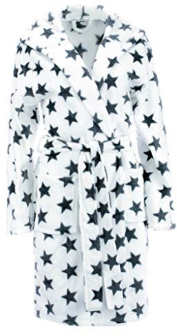 Brandsseller Accappatoio Donna con Cappuccio S/M – In Microfibra Morbida con Motivo Stelle – Certificato Oeko-Tex – Ideale per Casa, Spa e Benessere – Bianco/Grigio