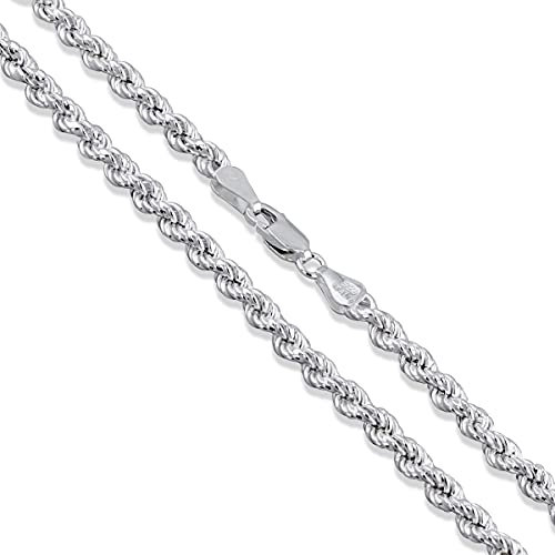 Sterling Silver Men's Diamond-Cut Rope Chain 3mm 3.3mm 3.7mm 4.7mm 5.4mm 6mm 7mm 8mm Solid 925 Italy Heavy Necklace, Length 24 Inches, Sterling Silver, No Gemstone