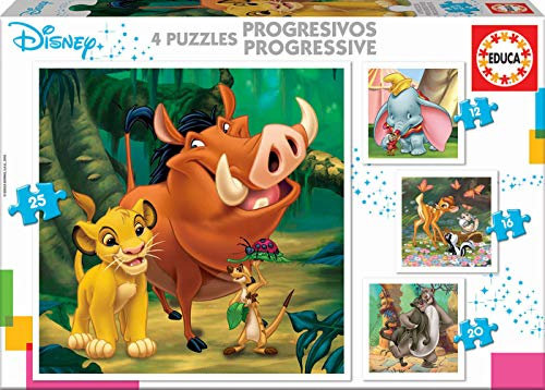 Educa - Puzzle Disney | 4-in-1 Kinderpuzzle Set | Progressive Puzzles mit 12, 16, 20, 25 Teilen | Puzzle ab 3 Jahren (18104)