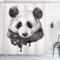 ABAKUHAUS Tier Duschvorhang, Aquarell-Panda-Bär, Stoffliches Gewebe Badezimmerdekorationsset mit Haken, 175 x 180 cm, Beige Weiß und Schwarz