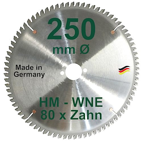 HM Sägeblatt 250 x 30 mm Zähne 80 W Kreissägeblatt Hartmetall 250mm Ersatzsägeblatt für Aeg Atlas Copco Bosch Hitachi Mafell Makita Scheer Skil Wechselzahnung Negativ
