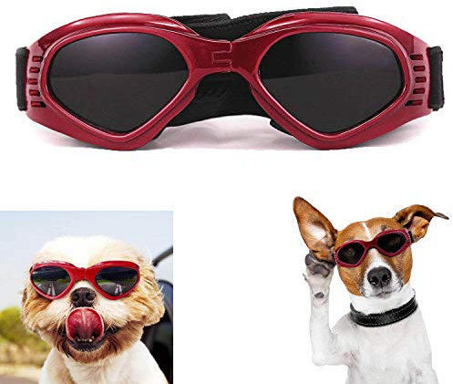 WELLXUNK Hunde Sonnenbrille Verstellbarer Riemen für UV-Sonnenbrillen Wasserdichter Schutz für kleine und mittlere Hunde
