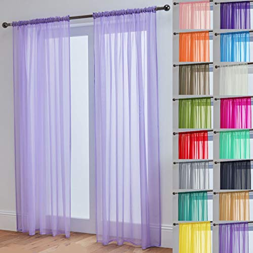 John Aird Lucy Voile Curtains - Rod Pocket Slot Top - Pair Net Curtains - 2 Panels (Lilac, W 58 x L 48)