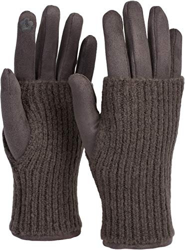 styleBREAKER Kuschelige Damen Touchscreen Handschuhe mit abnehmbaren Strickstulpen, warme Winterhandschuhe für eisige Tage 09010022, Farbe:Grau