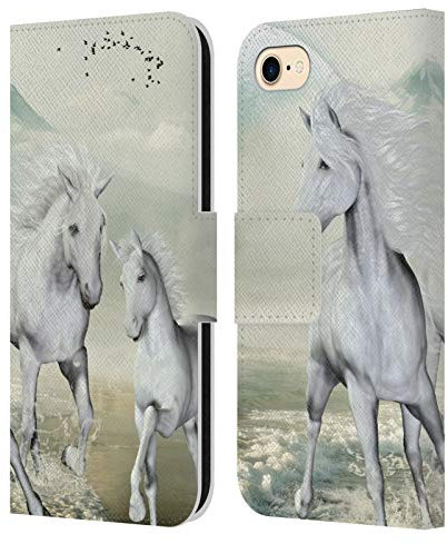 Head Case Designs Officially Licensed Simone Gatterwe White On The Beach Horses Leather Wallet Case Compatible With Apple iPhone 7/8 / SE 2020 & 2022