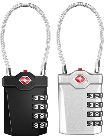 ZHEGE Suitcase Padlocks, TSA Approved Luggage Locks with Open Indicator, 5.5in Flexible Cable, 4 Digit Combination Padlock for Gym Locker, Briefcase, Backpack, Laptop Bag (Black & Silver, 2 Packs)