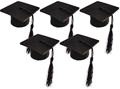 Amosfun 5pcs Graduation Cap Bottle Toppers with Tassel Mini Graduation Hat Wine Bottle Toppers Covers for Graduation Party Supplies (Black)