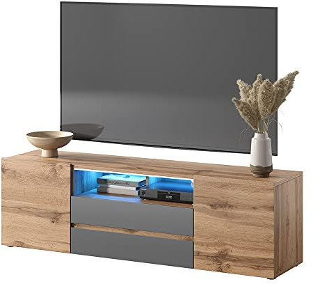 Selsey TV-Lowboard BROS, stehend mit LED-Beleuchtung, 137 cm, Wotan Eiche Matt/Grau Hochglanz