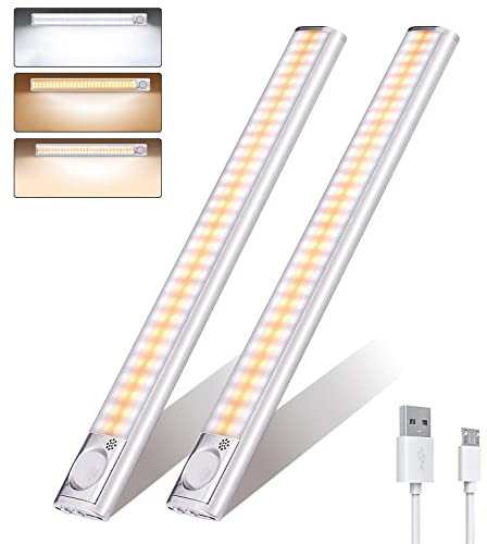 DFGOTOP 160LED Lampe Détecteur de Mouvement Intérieur Rechargeable USB, Lumière d'Armoire Capteur de Mouvement, Éclairage Intérieur Led avec Détecteur Lampe Placard Escalier Couloir Cuisines
