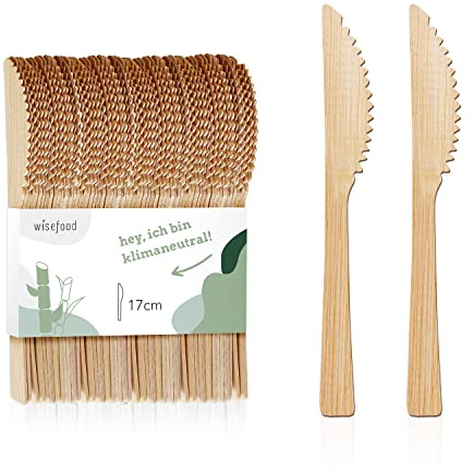 wisefood Bambus Einweg Messer, 100 Stück Bambus Besteck 17cm, Biologisch abbaubares Einwegbesteck, Natürliche Bambusmesser, Einweggeschirr, Partygeschirr, Einwegmesser, Party Besteck